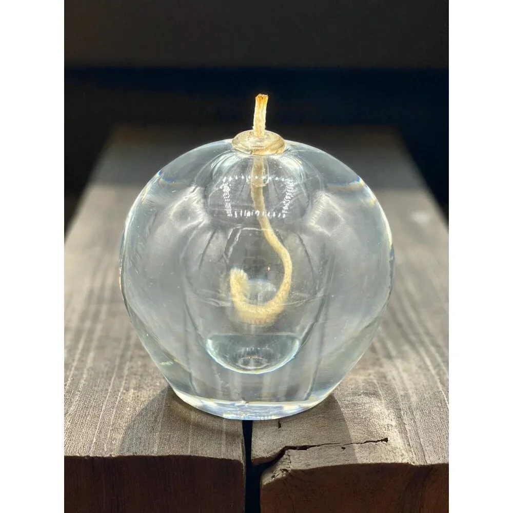 Vintage Clear Glass Oil Lamp Mouthblown Heavy Paperweight 4